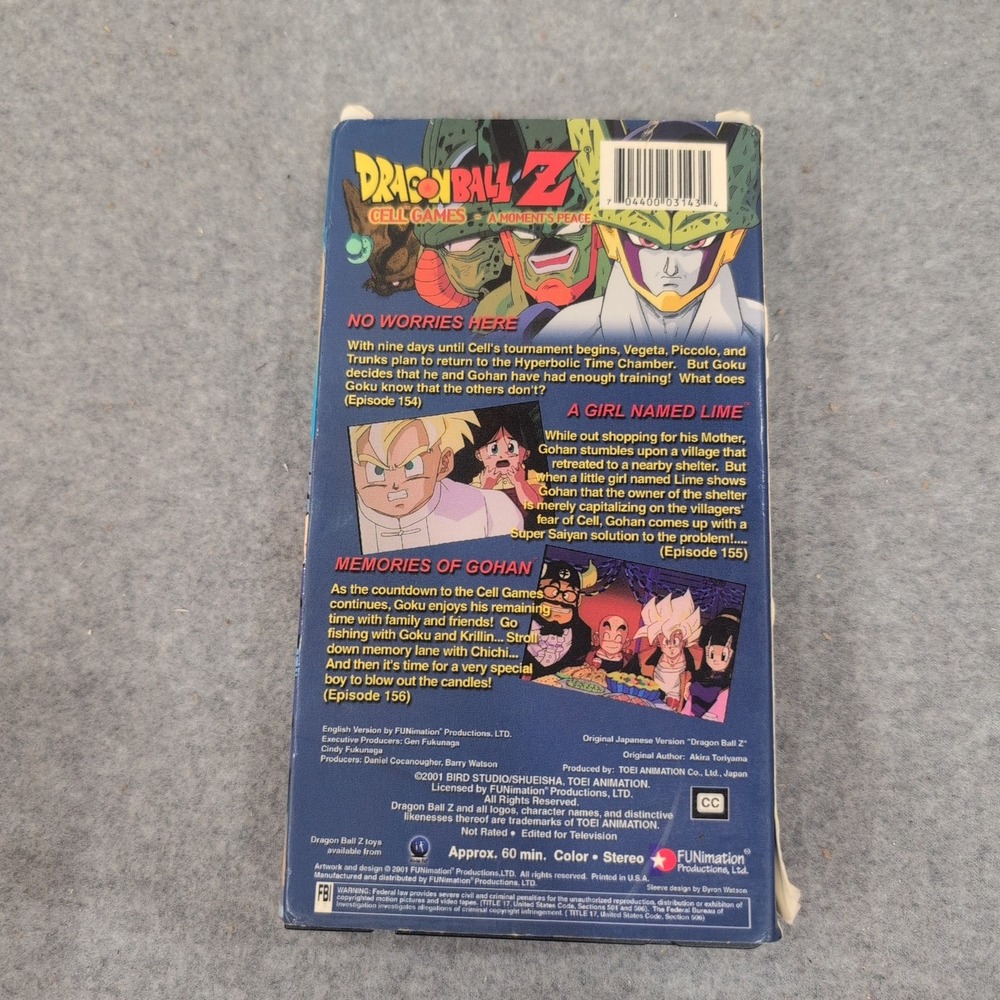 Dragon Ball Z Cell Games A Moment's Peace VHS Anime Episodes 154-156 Funimation - Picture 2 of 2
